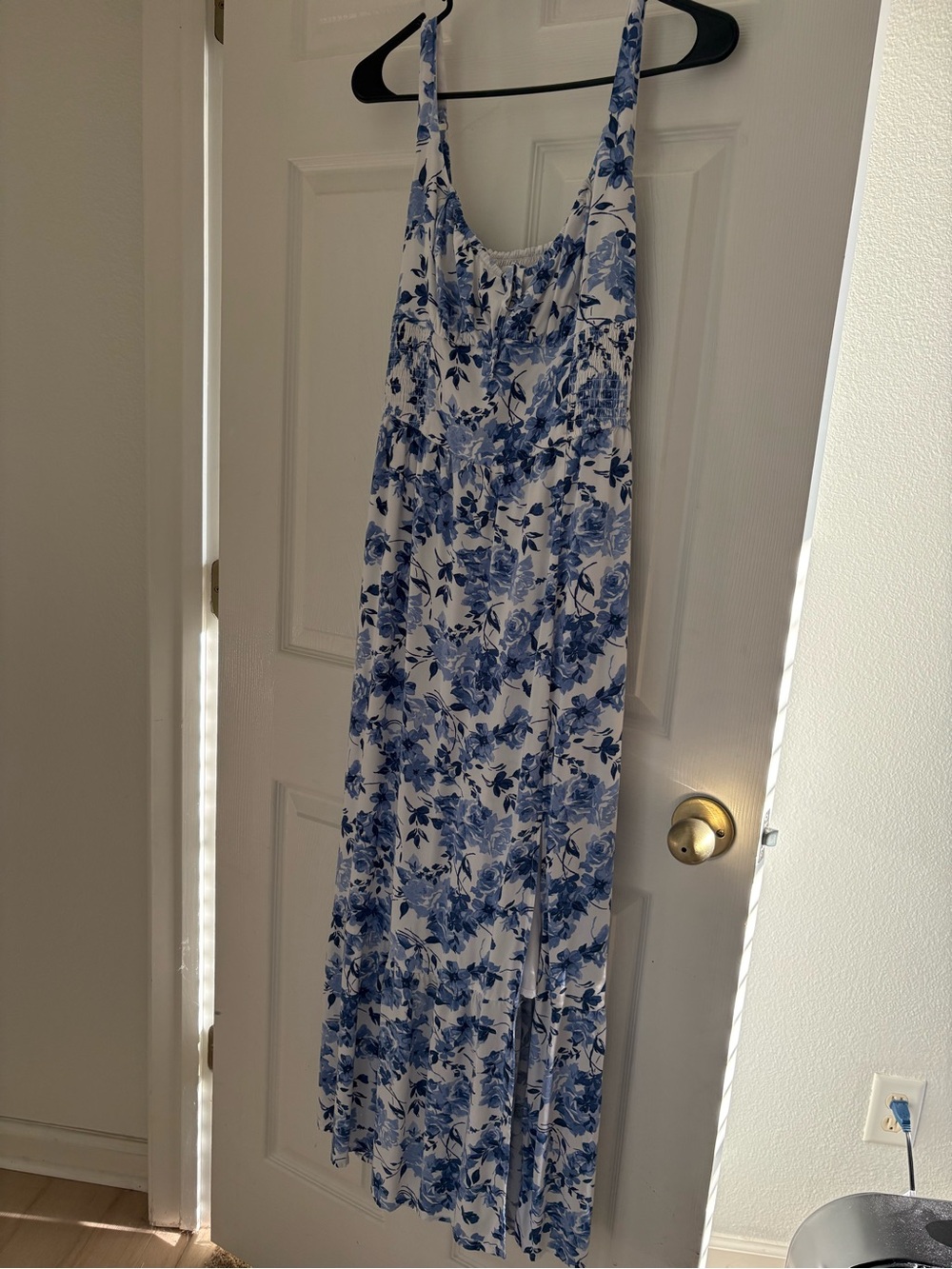 Hollister White Maxi Dress with Blue Floral Print